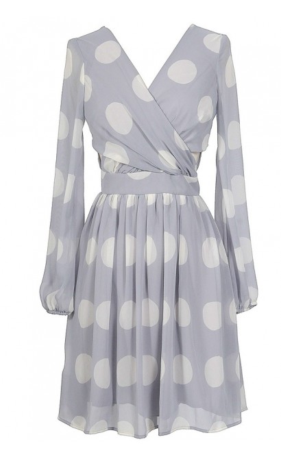 Polka Dot Crossover Chiffon Dress in Grey